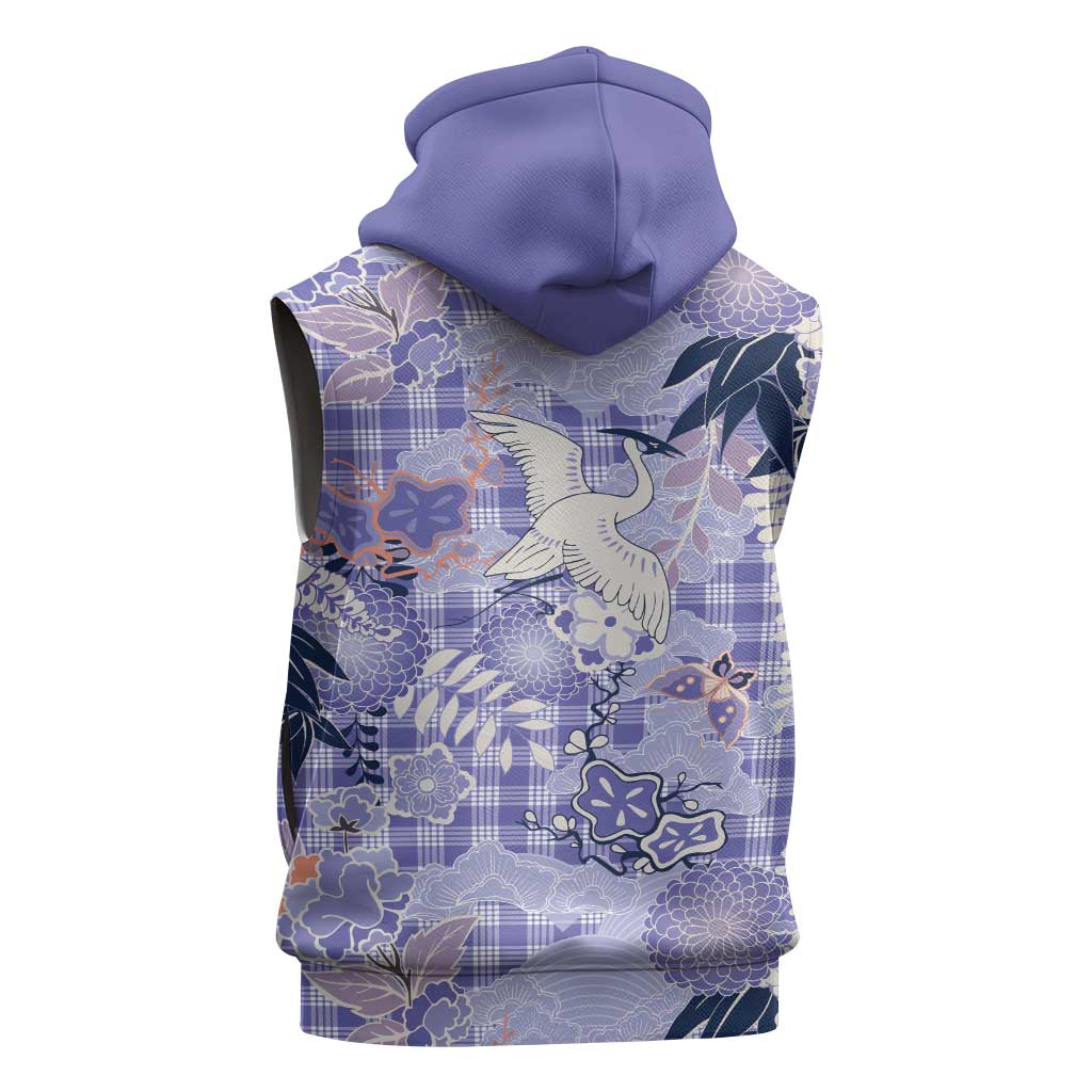 Purple Palaka Crane and Flowers Sleeveless Hoodie Japan Heritage Spirit LT9 - Polynesian Pride