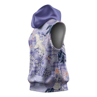 Purple Palaka Crane and Flowers Sleeveless Hoodie Japan Heritage Spirit LT9 - Polynesian Pride