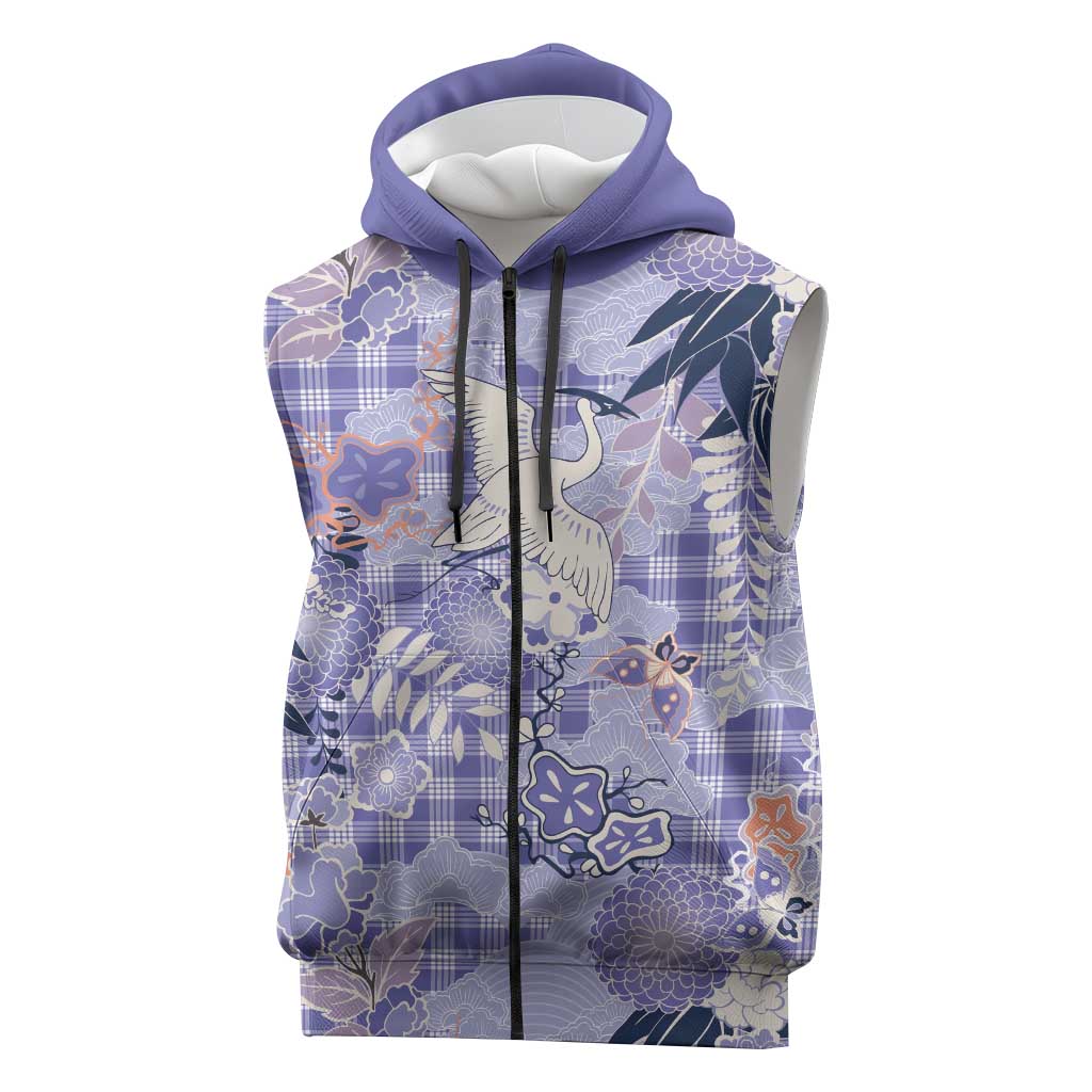 Purple Palaka Crane and Flowers Sleeveless Zip Hoodie Japan Heritage Spirit LT9 Purple - Polynesian Pride