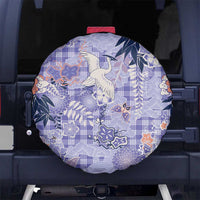 Purple Palaka Crane and Flowers Spare Tire Cover Japan Heritage Spirit LT9 No hole Purple - Polynesian Pride