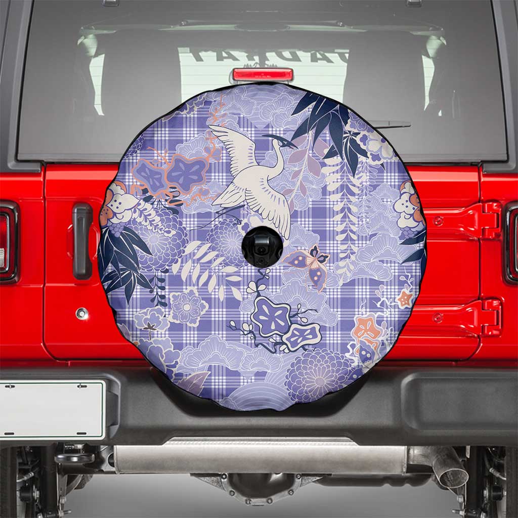 Purple Palaka Crane and Flowers Spare Tire Cover Japan Heritage Spirit LT9 - Polynesian Pride