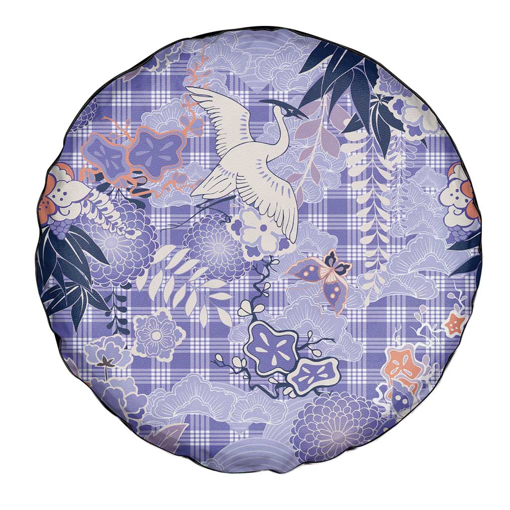 Purple Palaka Crane and Flowers Spare Tire Cover Japan Heritage Spirit LT9 - Polynesian Pride