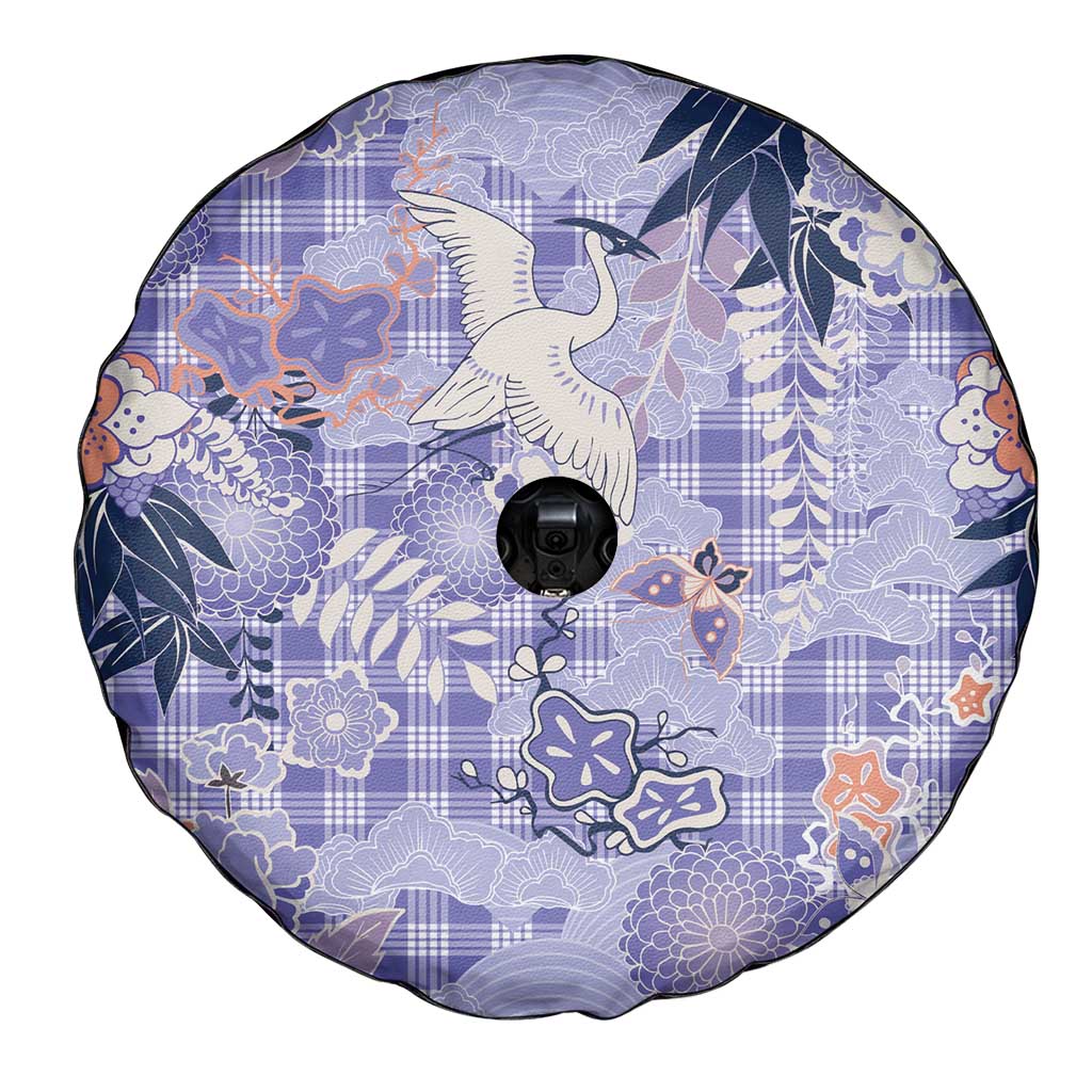 Purple Palaka Crane and Flowers Spare Tire Cover Japan Heritage Spirit LT9 - Polynesian Pride