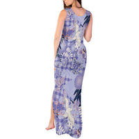 Purple Palaka Crane and Flowers Tank Maxi Dress Japan Heritage Spirit LT9 - Polynesian Pride