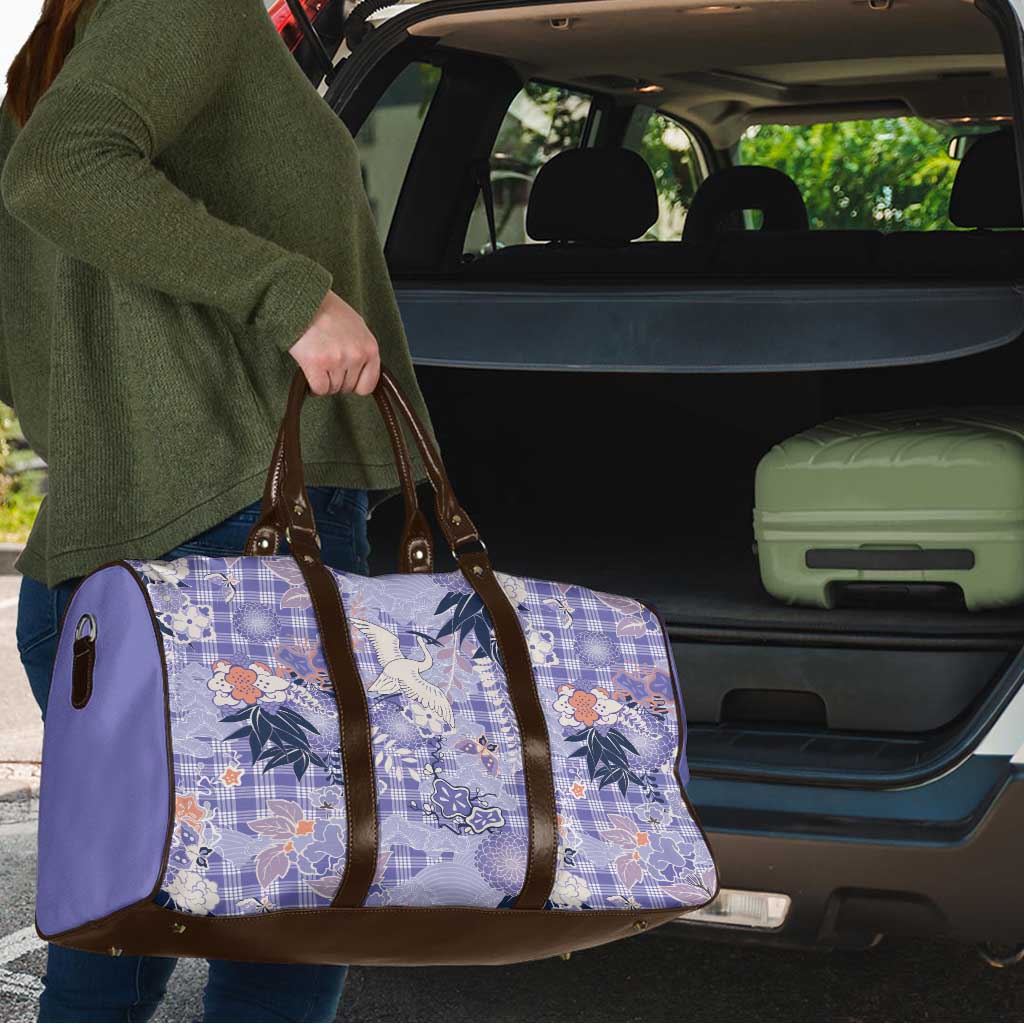 Purple Palaka Crane and Flowers Travel Bag Japan Heritage Spirit LT9 - Polynesian Pride