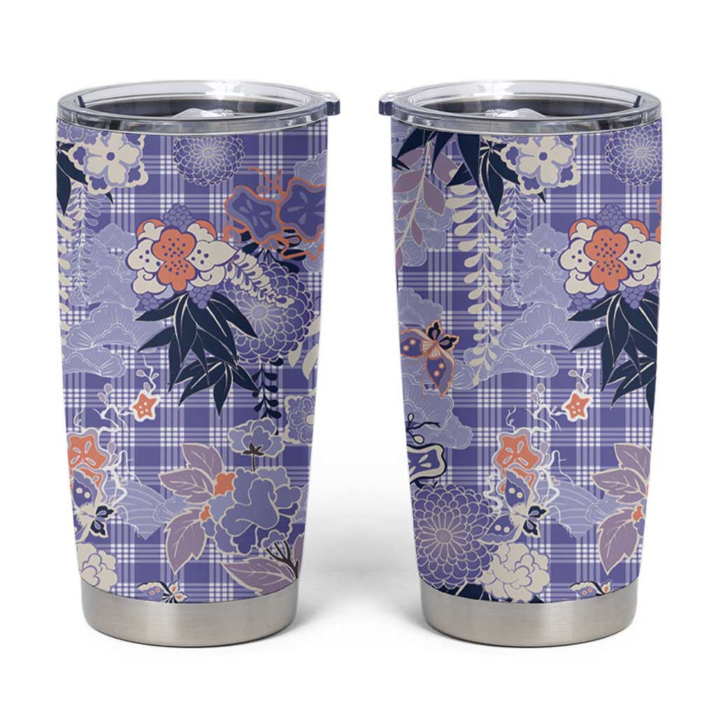 Purple Palaka Crane and Flowers Tumbler Cup Japan Heritage Spirit LT9 Purple - Polynesian Pride