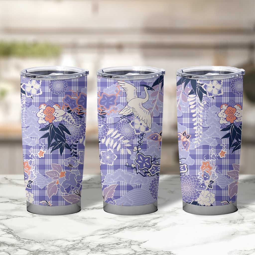Purple Palaka Crane and Flowers Tumbler Cup Japan Heritage Spirit LT9 - Polynesian Pride