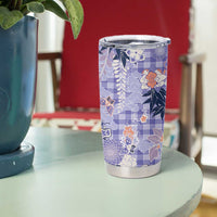 Purple Palaka Crane and Flowers Tumbler Cup Japan Heritage Spirit LT9 - Polynesian Pride