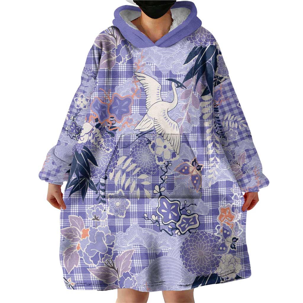 Purple Palaka Crane and Flowers Wearable Blanket Hoodie Japan Heritage Spirit LT9 - Polynesian Pride