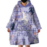 Purple Palaka Crane and Flowers Wearable Blanket Hoodie Japan Heritage Spirit LT9 - Polynesian Pride