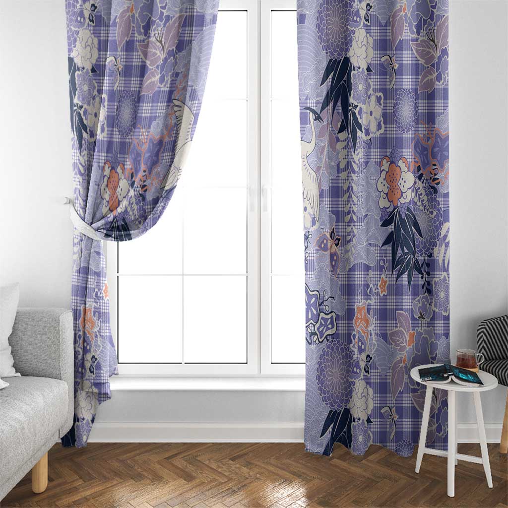 Purple Palaka Crane and Flowers Window Curtain Japan Heritage Spirit - Polynesian Pride