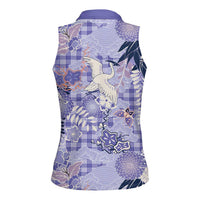 Purple Palaka Crane and Flowers Women Sleeveless Polo Shirt Japan Heritage Spirit LT9 - Polynesian Pride