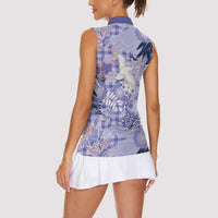 Purple Palaka Crane and Flowers Women Sleeveless Polo Shirt Japan Heritage Spirit LT9 - Polynesian Pride