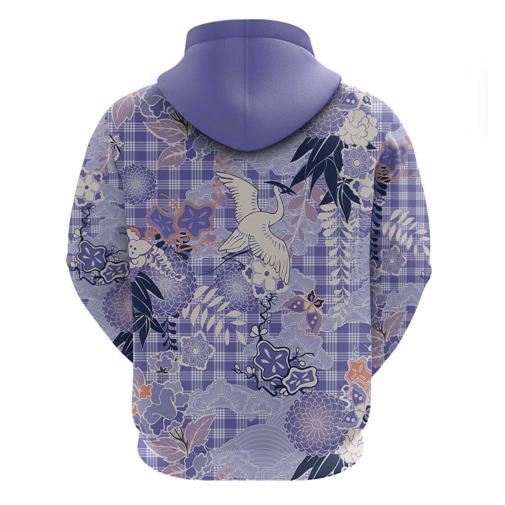 Purple Palaka Crane and Flowers Zip Hoodie Japan Heritage Spirit LT9 - Polynesian Pride