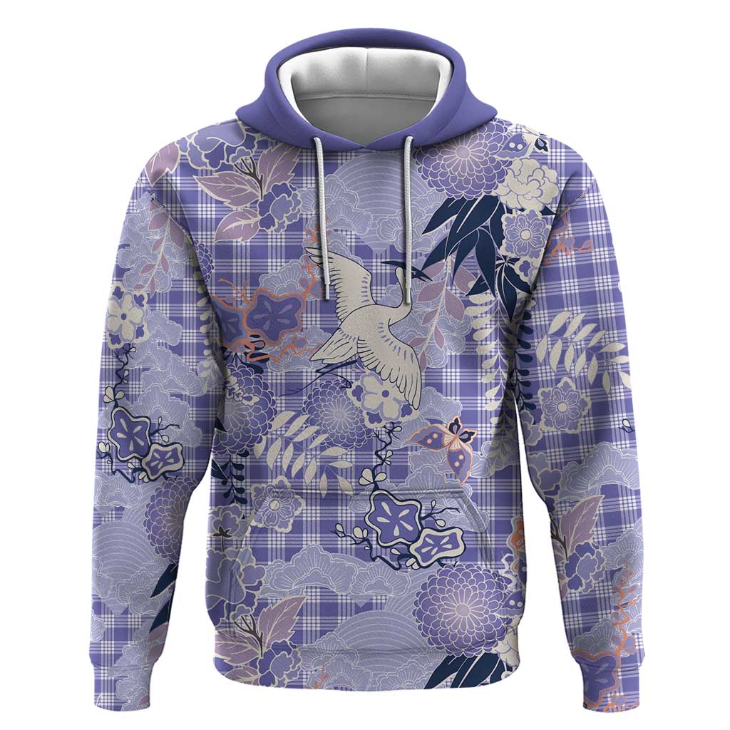 Purple Palaka Crane and Flowers Zip Hoodie Japan Heritage Spirit LT9 Pullover Hoodie Purple - Polynesian Pride