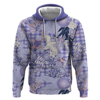 Purple Palaka Crane and Flowers Zip Hoodie Japan Heritage Spirit LT9 Pullover Hoodie Purple - Polynesian Pride