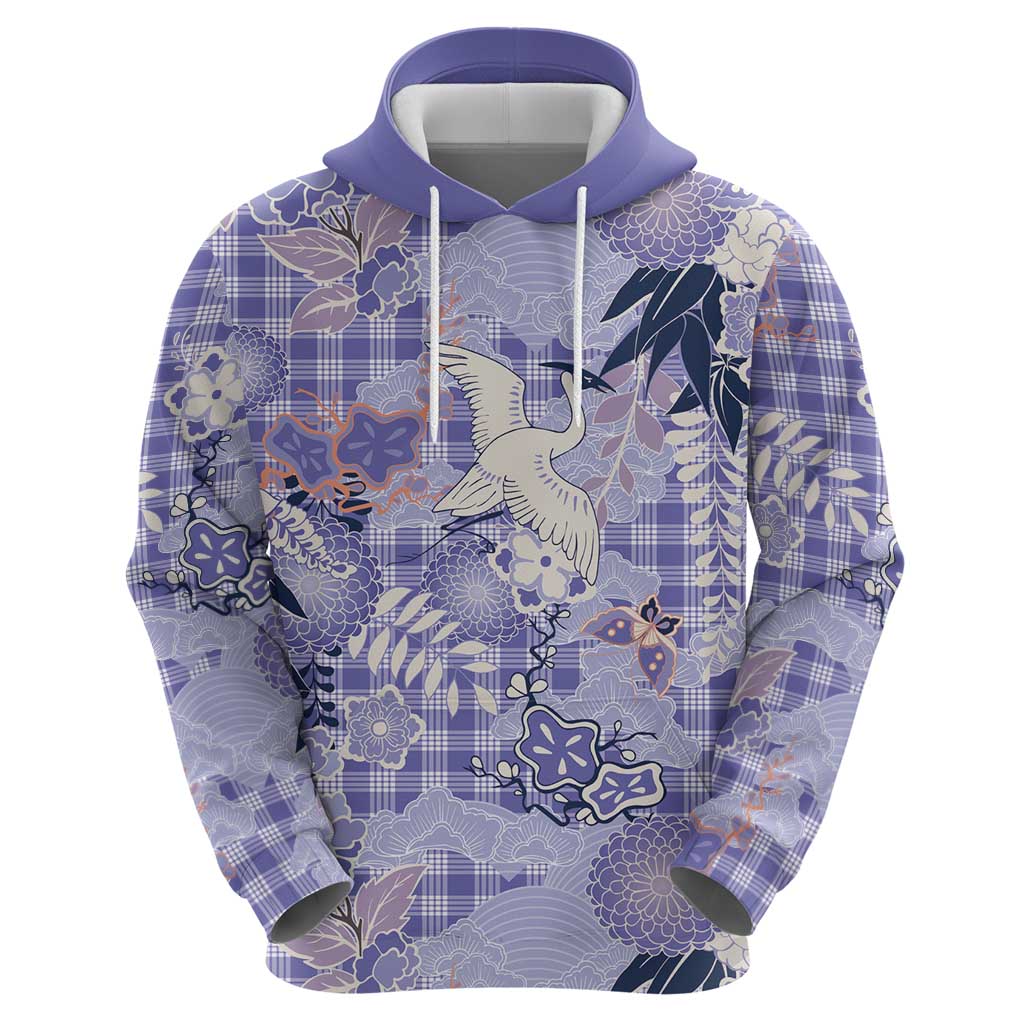 Purple Palaka Crane and Flowers Zip Hoodie Japan Heritage Spirit LT9 - Polynesian Pride