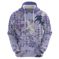 Purple Palaka Crane and Flowers Zip Hoodie Japan Heritage Spirit LT9 - Polynesian Pride