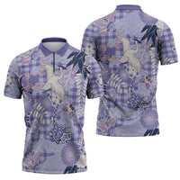 Purple Palaka Crane and Flowers Zipper Polo Shirt Japan Heritage Spirit LT9 - Polynesian Pride