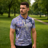 Purple Palaka Crane and Flowers Zipper Polo Shirt Japan Heritage Spirit LT9 - Polynesian Pride