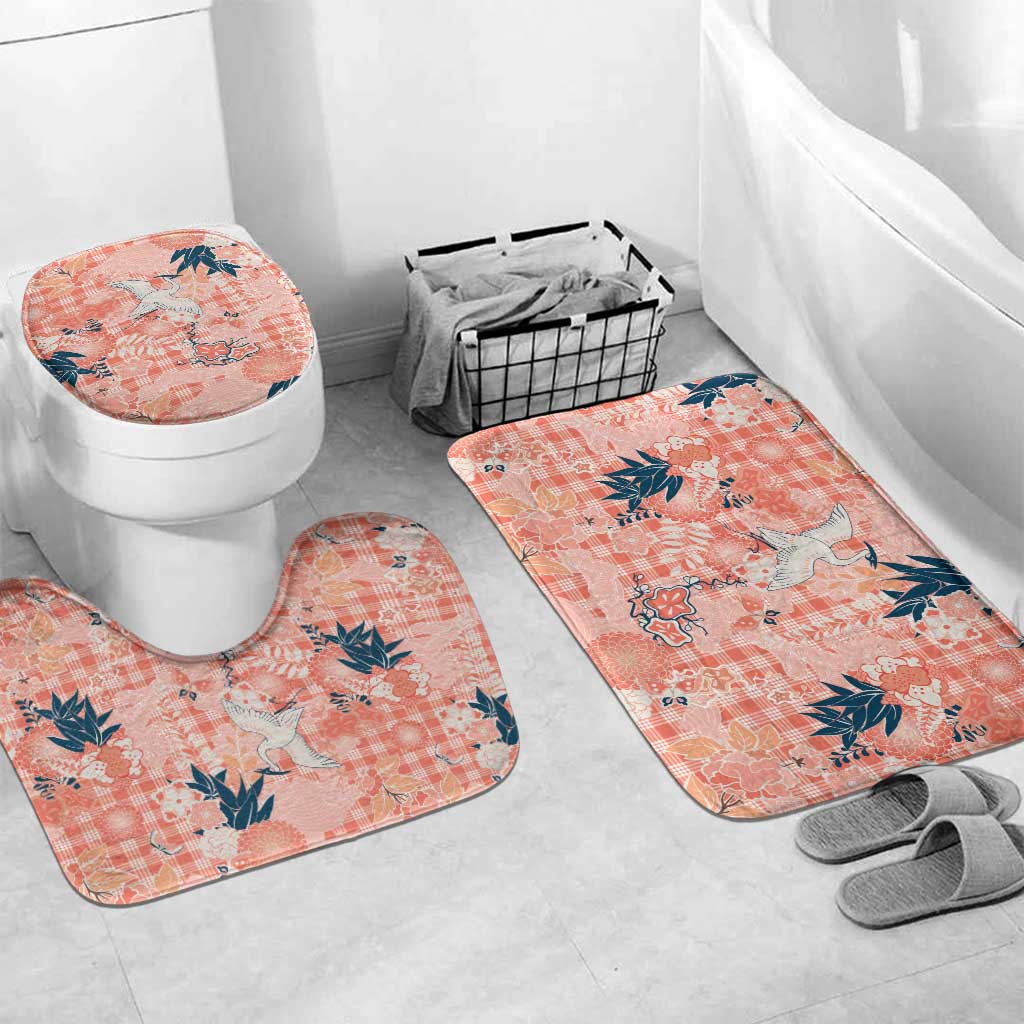 Red Palaka Crane and Flowers Bathroom Set Japan Heritage Spirit - Polynesian Pride