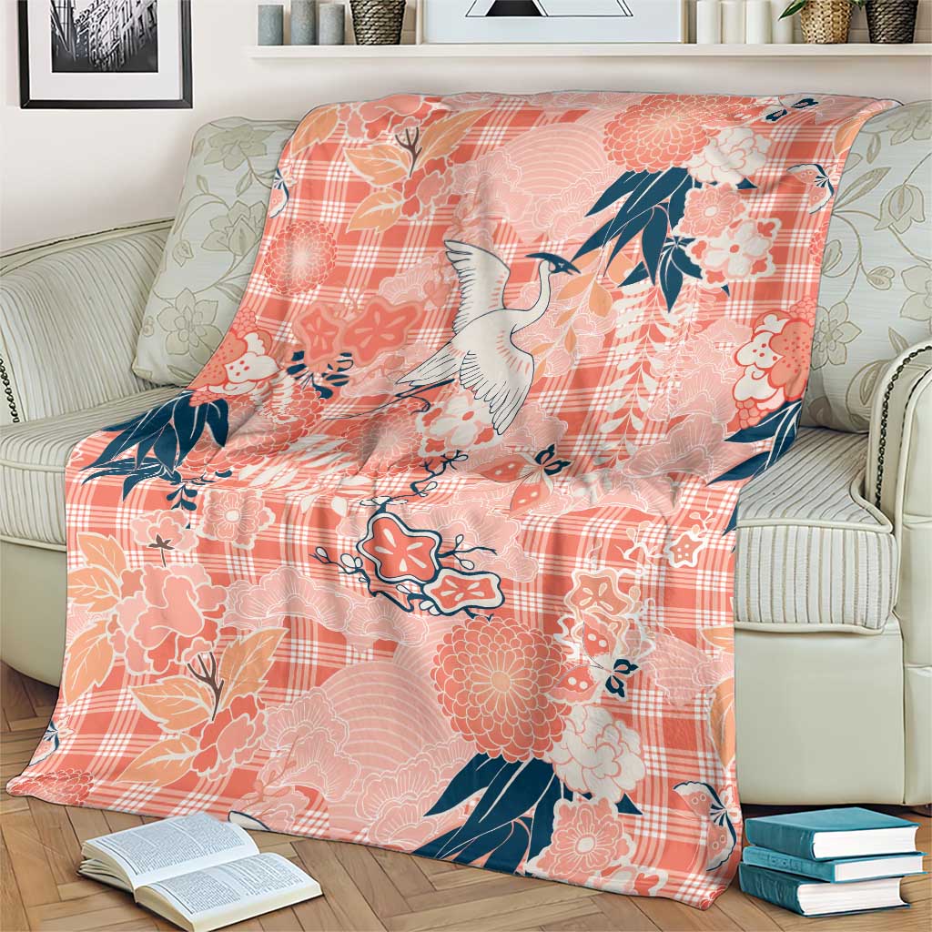 Red Palaka Crane and Flowers Blanket Japan Heritage Spirit - Polynesian Pride