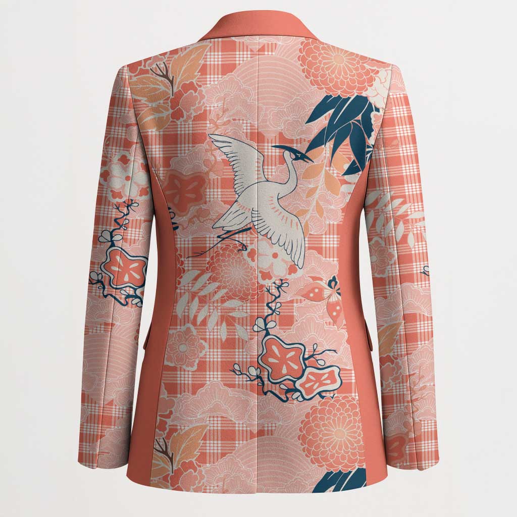 Red Palaka Crane and Flowers Blazer Japan Heritage Spirit - Polynesian Pride