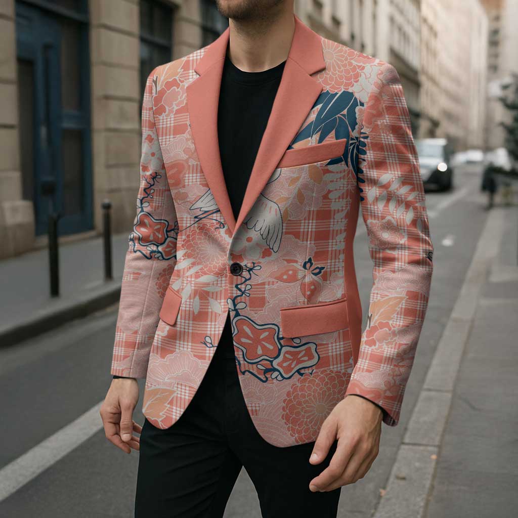 Red Palaka Crane and Flowers Blazer Japan Heritage Spirit - Polynesian Pride