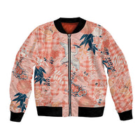 Red Palaka Crane and Flowers Bomber Jacket Japan Heritage Spirit LT9 Unisex Red - Polynesian Pride