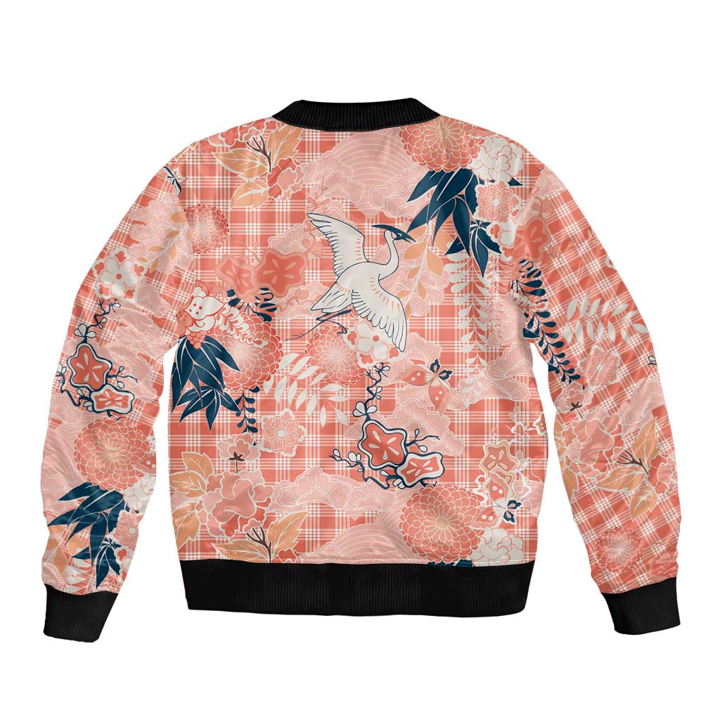 Red Palaka Crane and Flowers Bomber Jacket Japan Heritage Spirit LT9 - Polynesian Pride