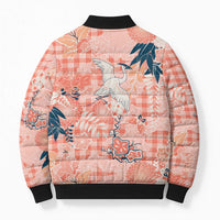 Red Palaka Crane and Flowers Bomber Puffer Jacket Japan Heritage Spirit - Polynesian Pride
