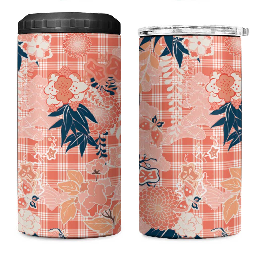 Red Palaka Crane and Flowers 4 in 1 Can Cooler Tumbler Japan Heritage Spirit LT9 One Size: 16 oz Red - Polynesian Pride