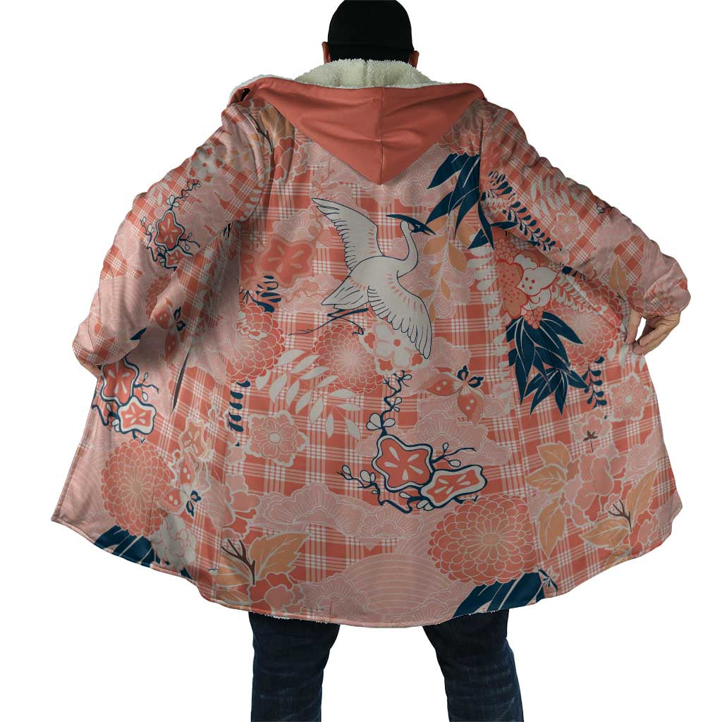 Red Palaka Crane and Flowers Cloak Japan Heritage Spirit - Polynesian Pride