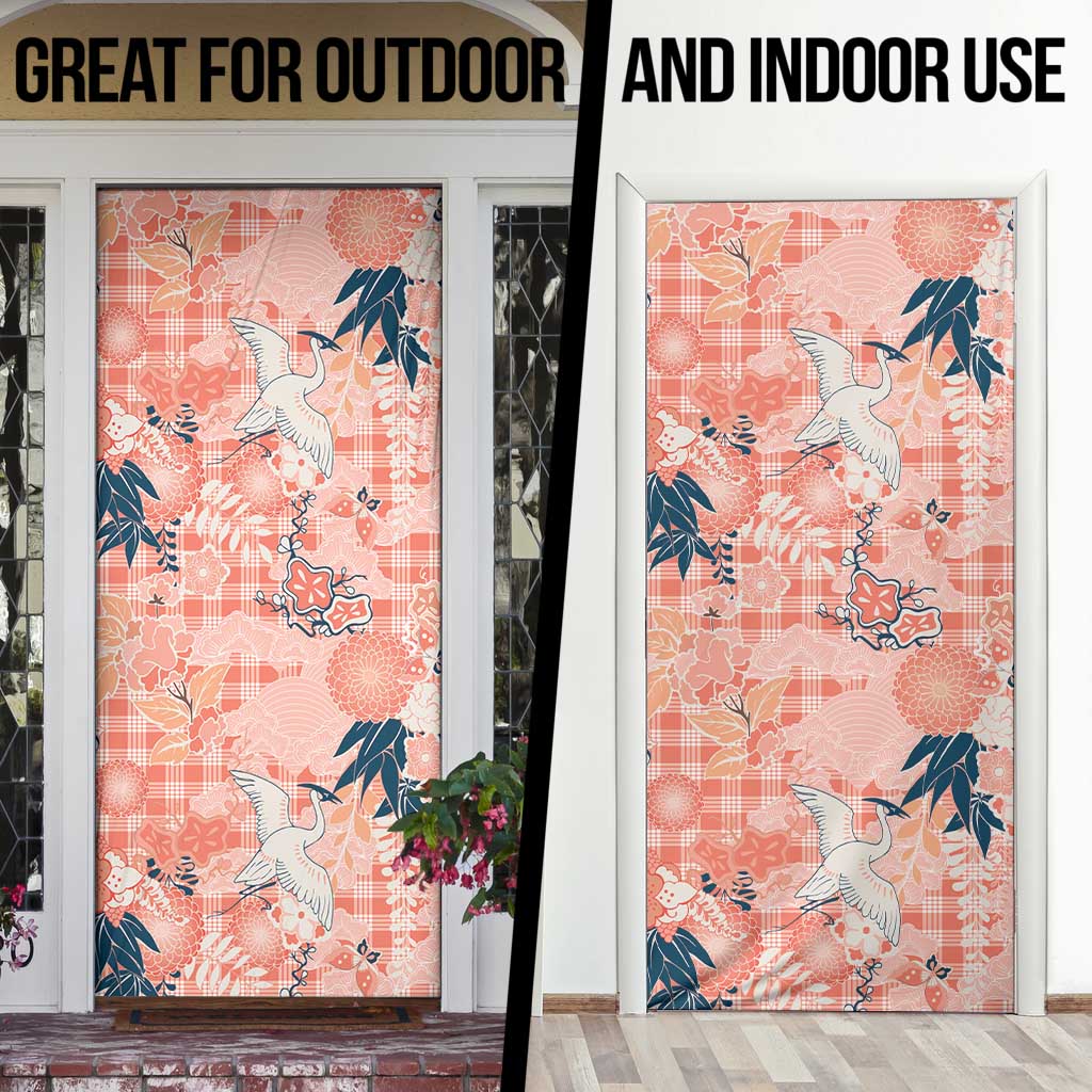 Red Palaka Crane and Flowers Door Cover Japan Heritage Spirit - Polynesian Pride