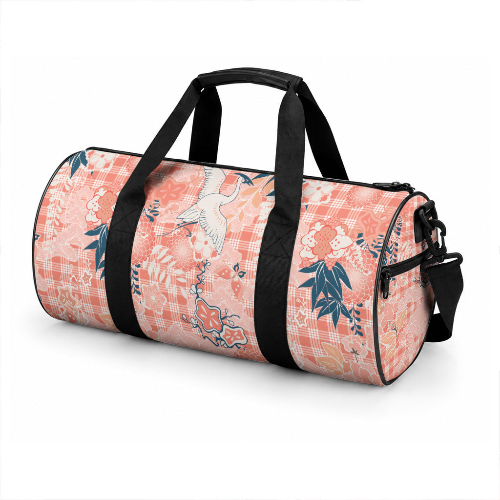 Red Palaka Crane and Flowers Duffle Bag Japan Heritage Spirit LT9 - Polynesian Pride