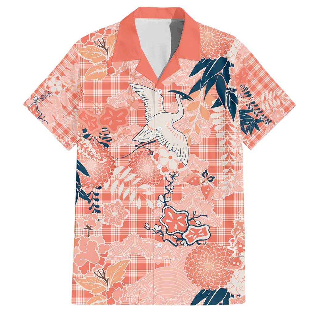 Red Palaka Crane and Flowers Family Matching Long Sleeve Bodycon Dress and Hawaiian Shirt Japan Heritage Spirit LT9 Dad's Shirt - Short Sleeve Red - Polynesian Pride