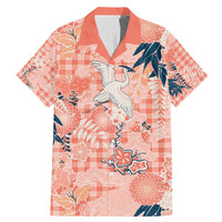 Red Palaka Crane and Flowers Family Matching Mermaid Dress and Hawaiian Shirt Japan Heritage Spirit LT9 Dad's Shirt - Short Sleeve Red - Polynesian Pride