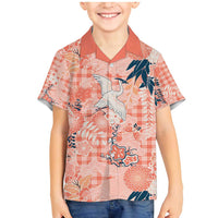 Red Palaka Crane and Flowers Family Matching Mermaid Dress and Hawaiian Shirt Japan Heritage Spirit LT9 Son's Shirt Red - Polynesian Pride