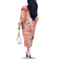 Red Palaka Crane and Flowers Family Matching Off The Shoulder Long Sleeve Dress and Hawaiian Shirt Japan Heritage Spirit LT9 - Polynesian Pride