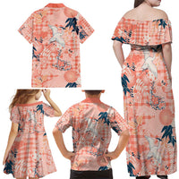 Red Palaka Crane and Flowers Family Matching Off Shoulder Maxi Dress and Hawaiian Shirt Japan Heritage Spirit LT9 - Polynesian Pride