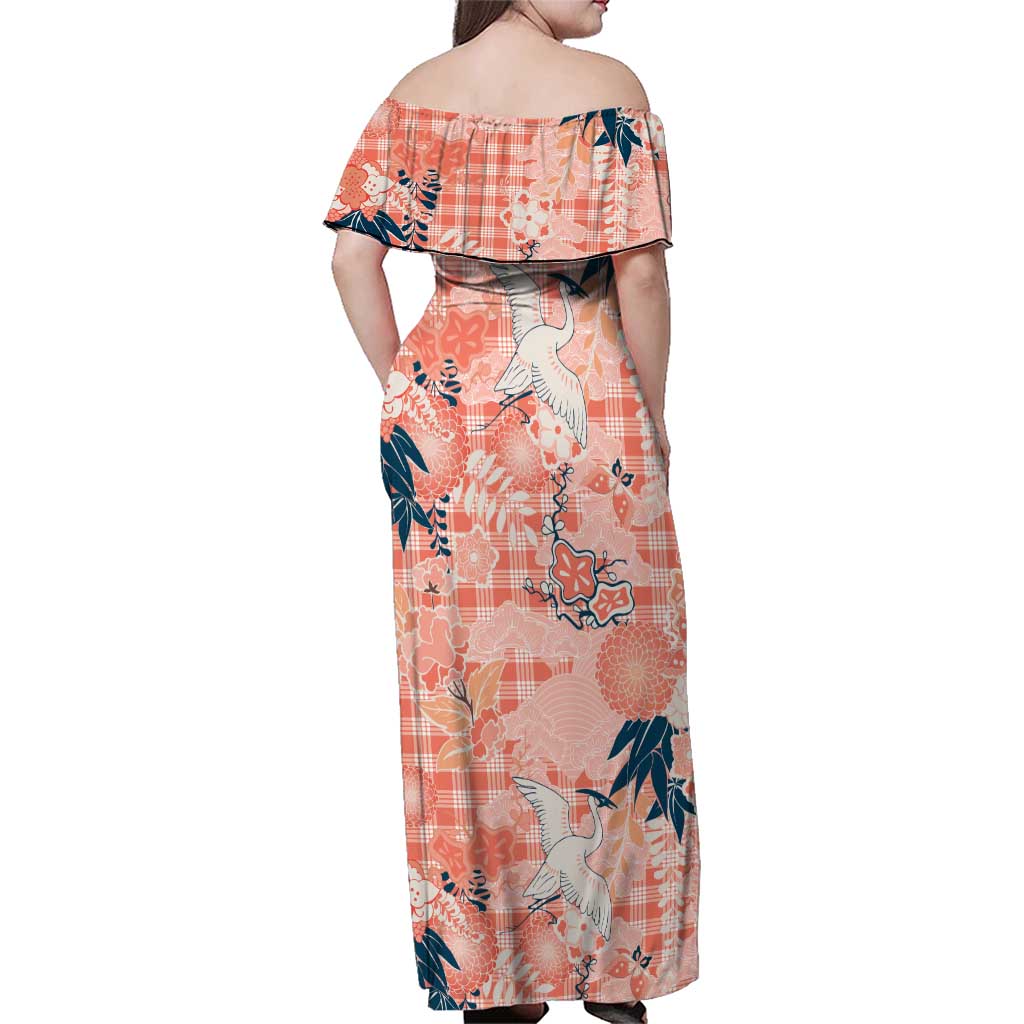 Red Palaka Crane and Flowers Family Matching Off Shoulder Maxi Dress and Hawaiian Shirt Japan Heritage Spirit LT9 - Polynesian Pride