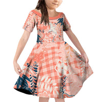 Red Palaka Crane and Flowers Family Matching Off Shoulder Short Dress and Hawaiian Shirt Japan Heritage Spirit LT9 Daughter's Dress Red - Polynesian Pride