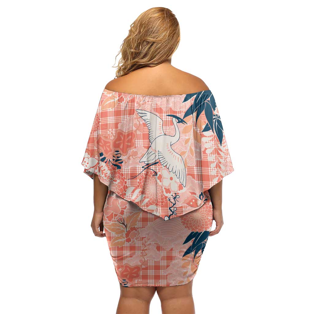 Red Palaka Crane and Flowers Family Matching Off Shoulder Short Dress and Hawaiian Shirt Japan Heritage Spirit LT9 - Polynesian Pride