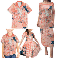 Red Palaka Crane and Flowers Family Matching Puletasi and Hawaiian Shirt Japan Heritage Spirit LT9 - Polynesian Pride