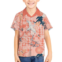 Red Palaka Crane and Flowers Family Matching Puletasi and Hawaiian Shirt Japan Heritage Spirit LT9 Son's Shirt Red - Polynesian Pride