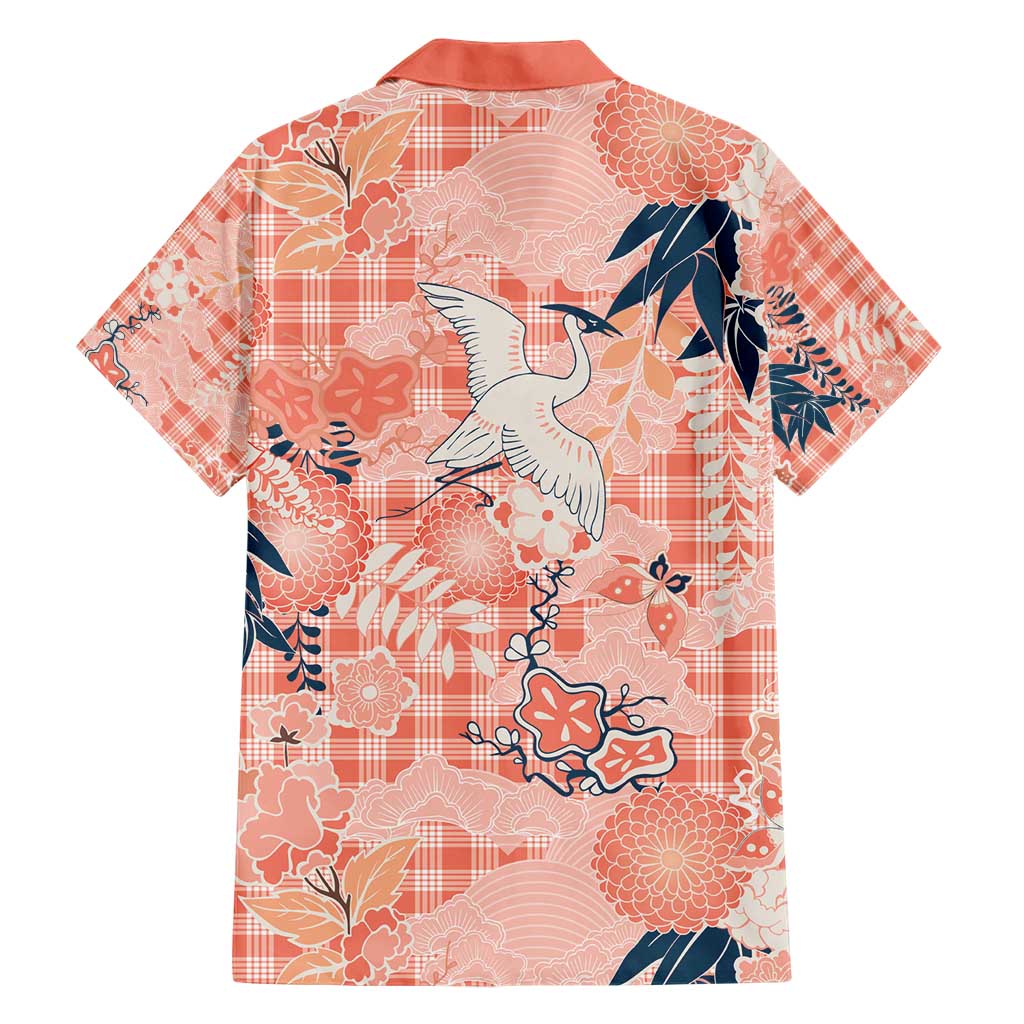 Red Palaka Crane and Flowers Family Matching Short Sleeve Bodycon Dress and Hawaiian Shirt Japan Heritage Spirit LT9 - Polynesian Pride