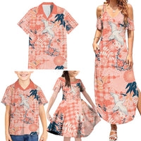 Red Palaka Crane and Flowers Family Matching Summer Maxi Dress and Hawaiian Shirt Japan Heritage Spirit LT9 - Polynesian Pride
