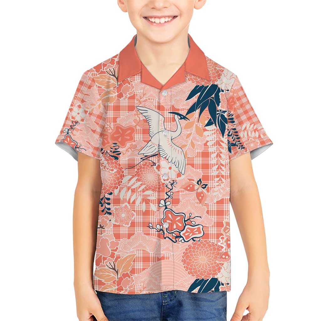 Red Palaka Crane and Flowers Family Matching Summer Maxi Dress and Hawaiian Shirt Japan Heritage Spirit LT9 Son's Shirt Red - Polynesian Pride