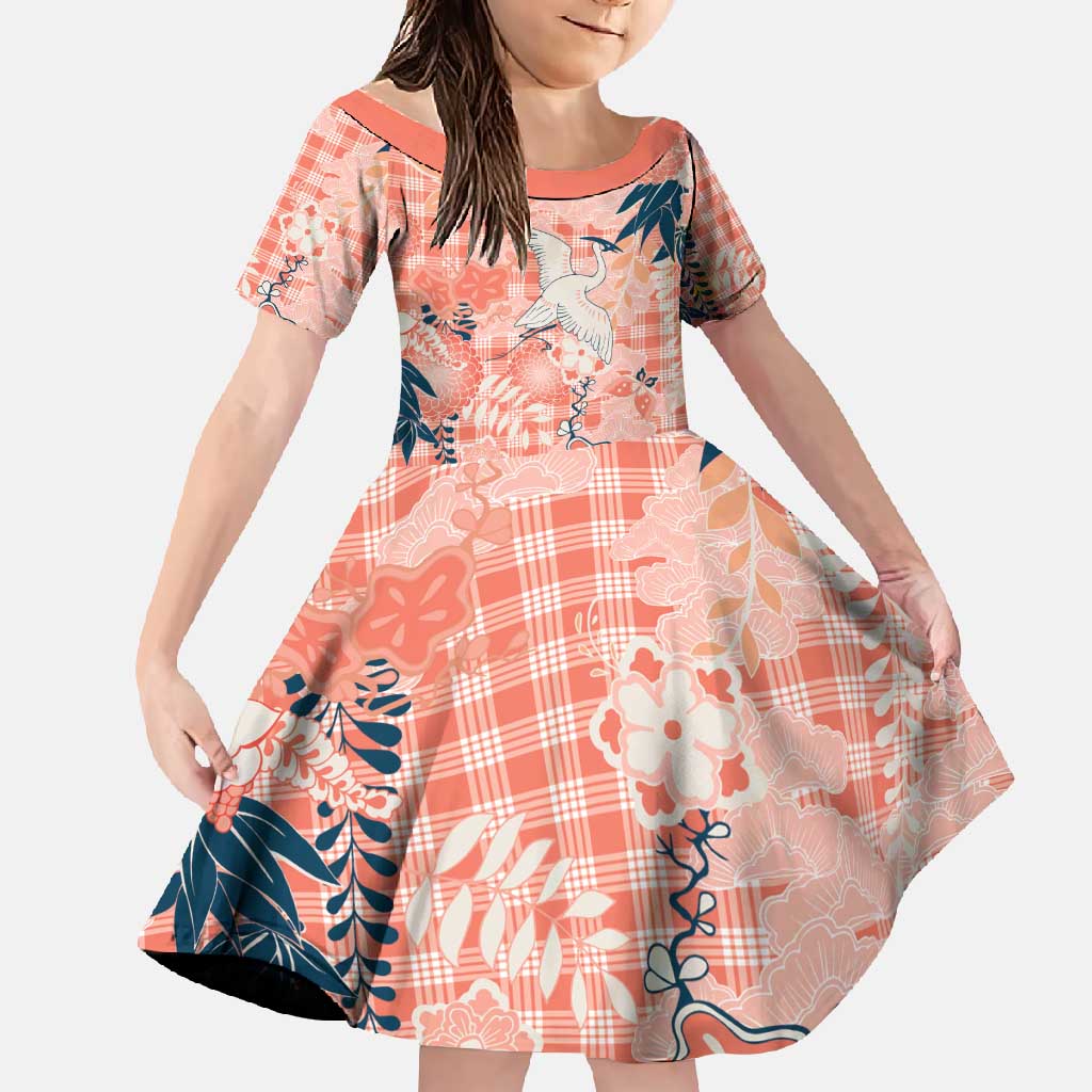 Red Palaka Crane and Flowers Family Matching Tank Maxi Dress and Hawaiian Shirt Japan Heritage Spirit LT9 Daughter's Dress Red - Polynesian Pride