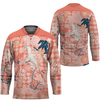 Red Palaka Crane and Flowers Hockey Jersey Japan Heritage Spirit - Polynesian Pride
